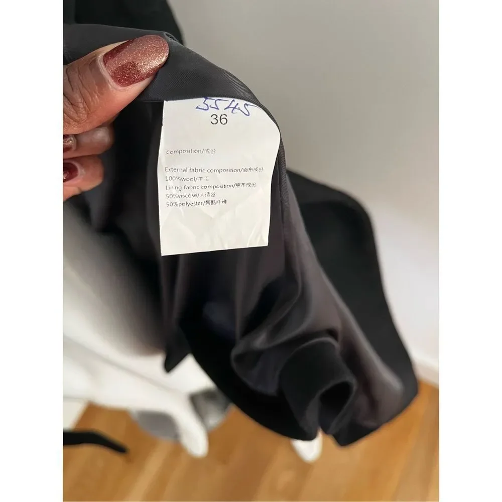 Black Baby Doll Bib Long Coat Sz XS 100% Wool Mushroom Bejeweled Buttons - Picture 3 of 11